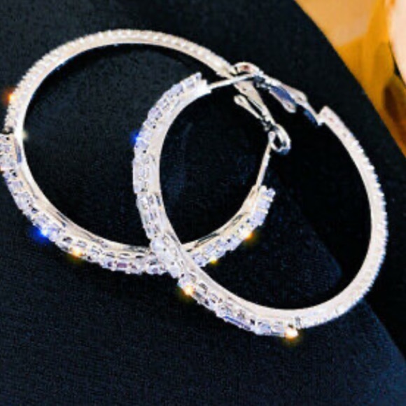 NEW Sterling silver Diamond Hoop Earrings - Picture 4 of 9